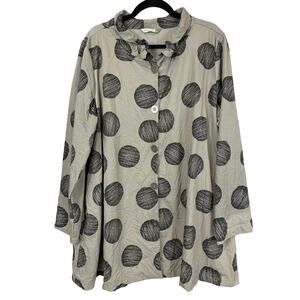Chalet MADE USA  Grey Long Sleeve Button Up Smocked Collar Tunic XL